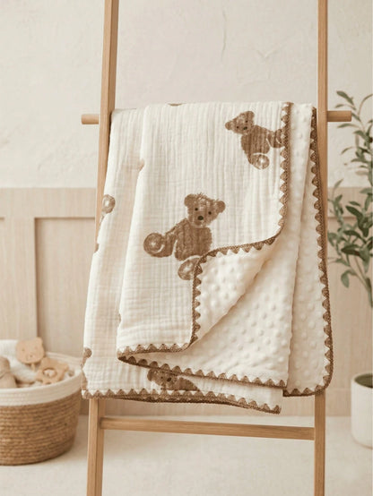 Double Layer Cotton Baby Blanket- 100x100cm Muslin Swaddle For Newborn, Breathable & Soft Receiving Blanket