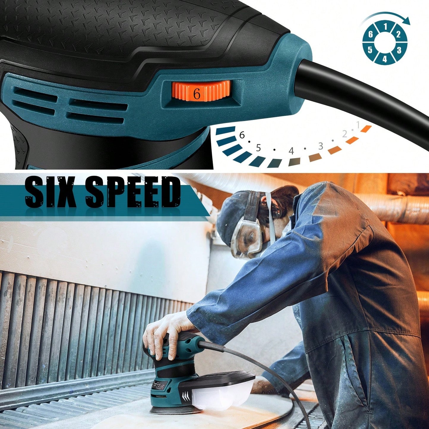 DOVAMAN Random Orbital Sander, 3 Amp, 13000 RPM, 5 Inch, Corded, Variable Speed, Dust Box, 12pcs Sanding Discs