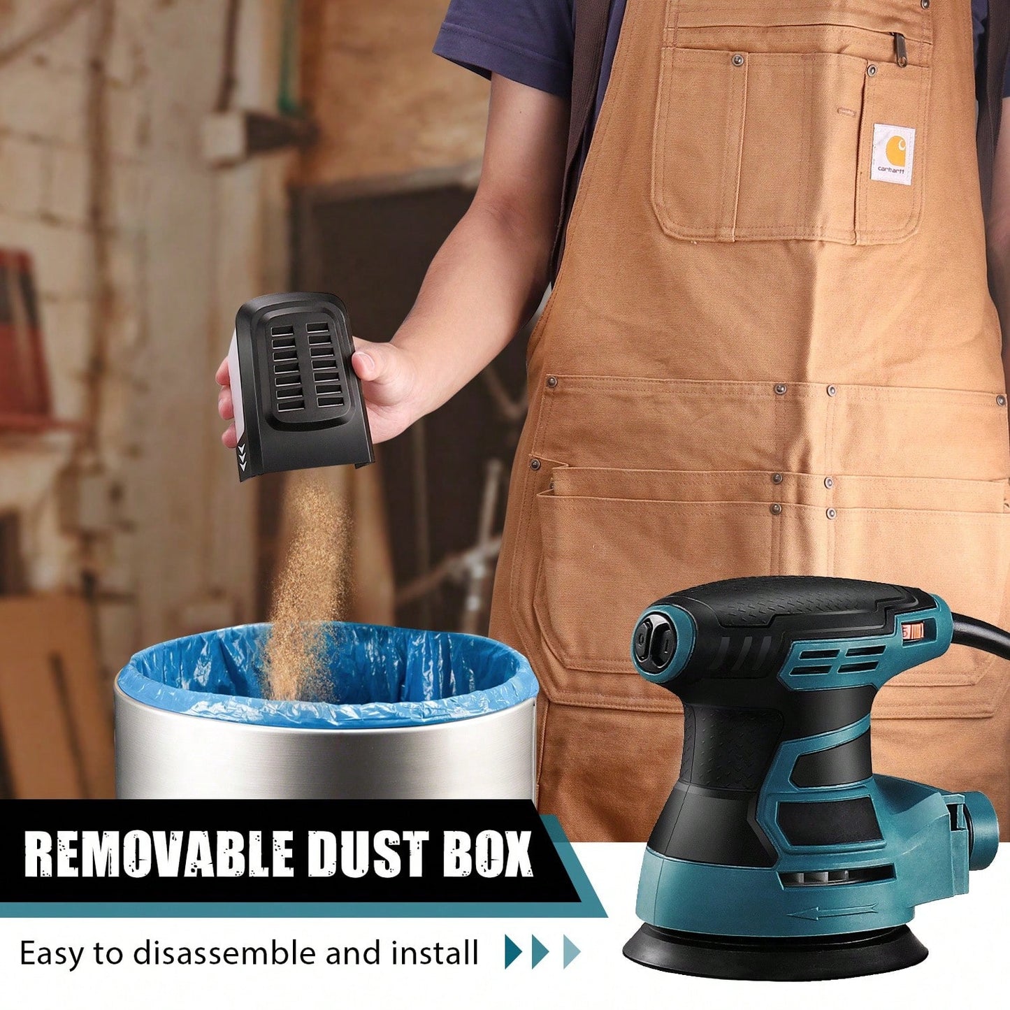 DOVAMAN Random Orbital Sander, 3 Amp, 13000 RPM, 5 Inch, Corded, Variable Speed, Dust Box, 12pcs Sanding Discs