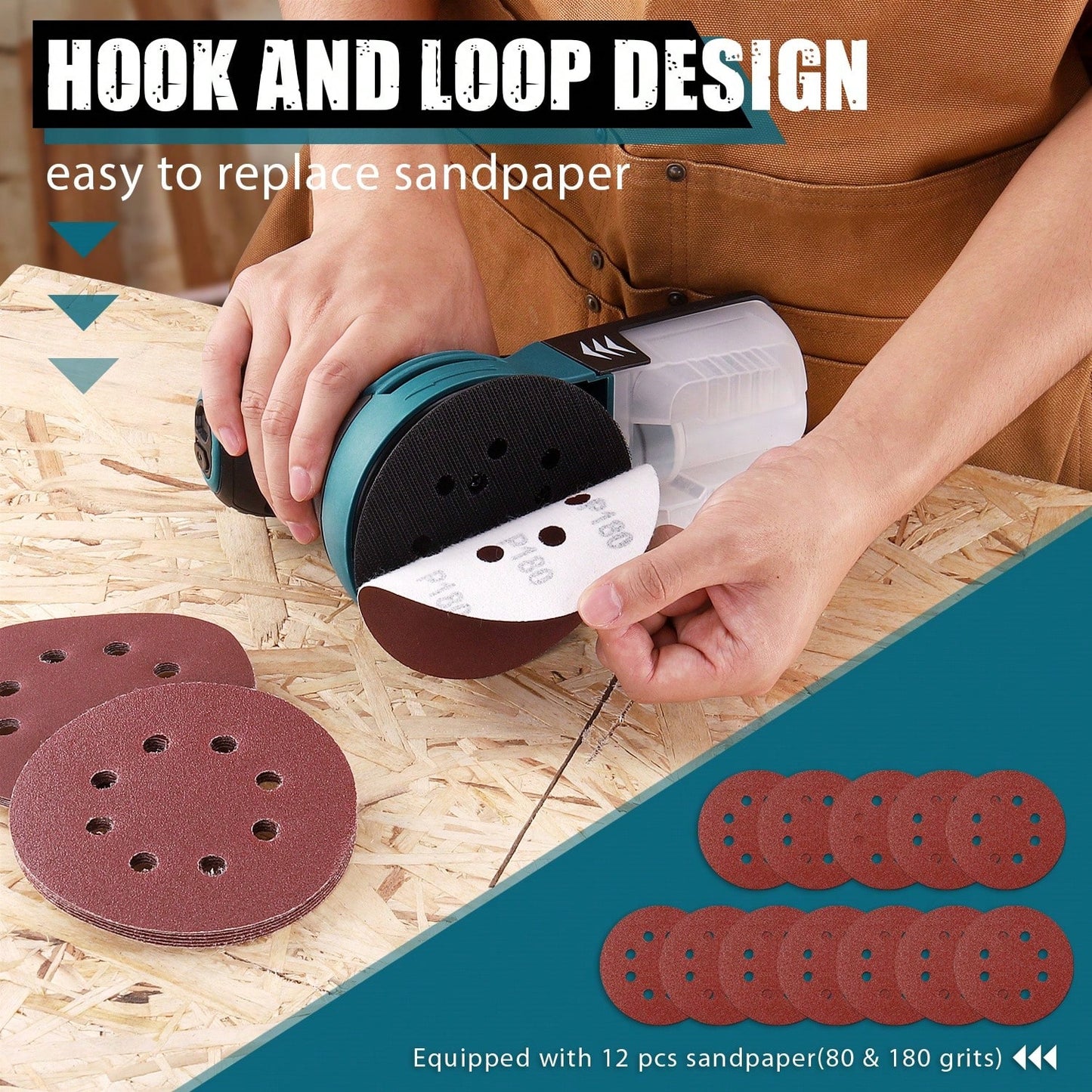 DOVAMAN Random Orbital Sander, 3 Amp, 13000 RPM, 5 Inch, Corded, Variable Speed, Dust Box, 12pcs Sanding Discs