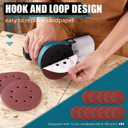 DOVAMAN Random Orbital Sander, 3 Amp, 13000 RPM, 5 Inch, Corded, Variable Speed, Dust Box, 12pcs Sanding Discs