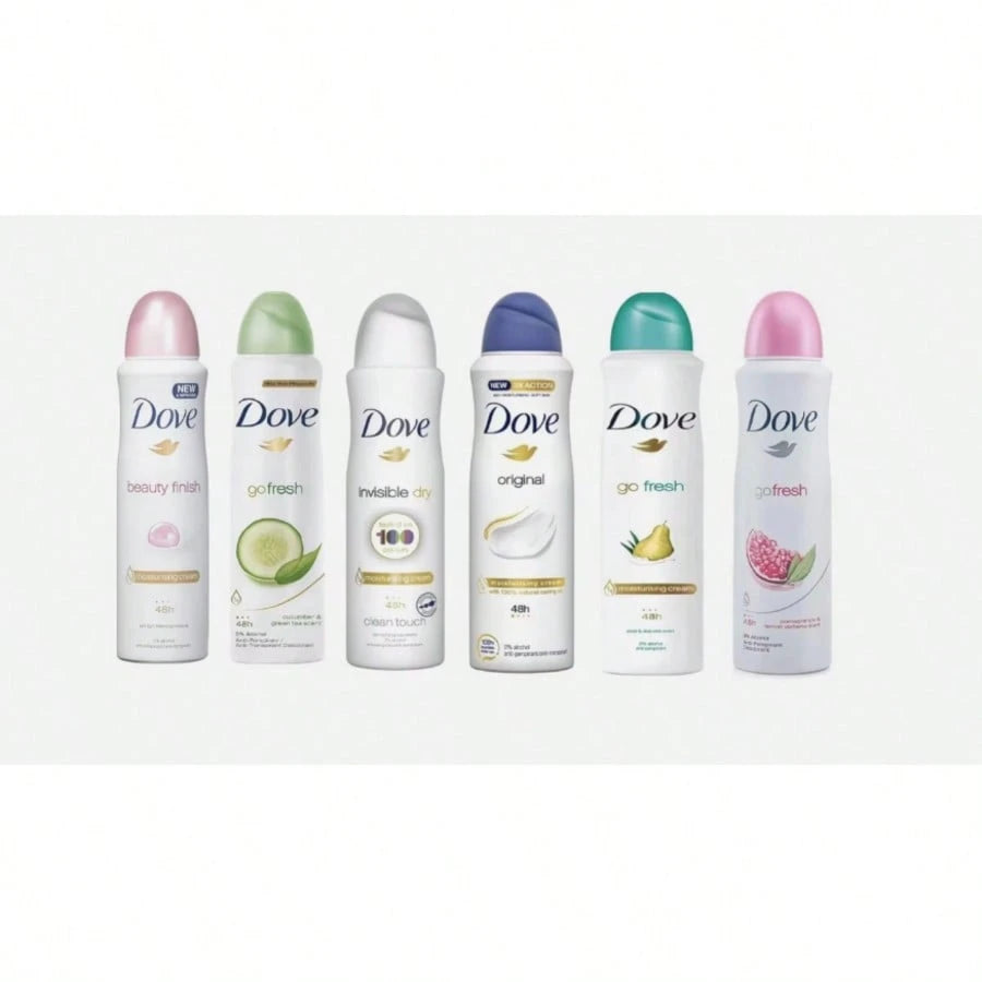 Dove Women Body Spray Variety Pack, 6 Pcs 150ml Each, Mixed Fresh Scents Daily Care Spray Set, Long Lasting Fragrance Collection For Home Travel Gym Use