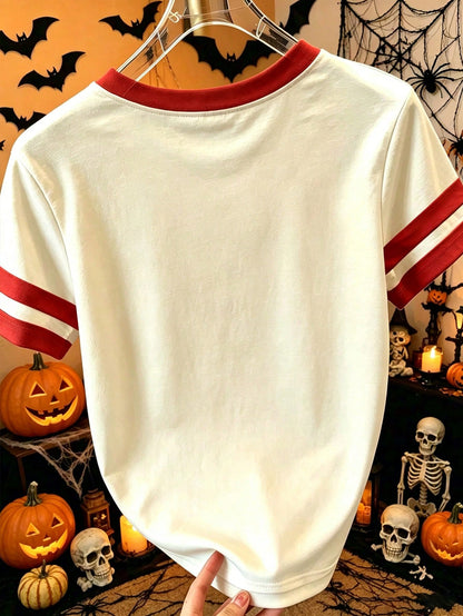 DrmWander Women's Halloween T-Shirts, Comic Book Style T-Shirts, Casual Graphic T-Shirts, Versatile Holiday Tops