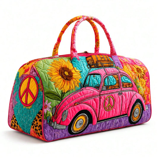 Duffle Bag| Hippie Peace Beetle Car Sunflower Leopard 3D Digital Print| Boho Outdoor Travel Bag| Spacious Vintage Weekend Handbag