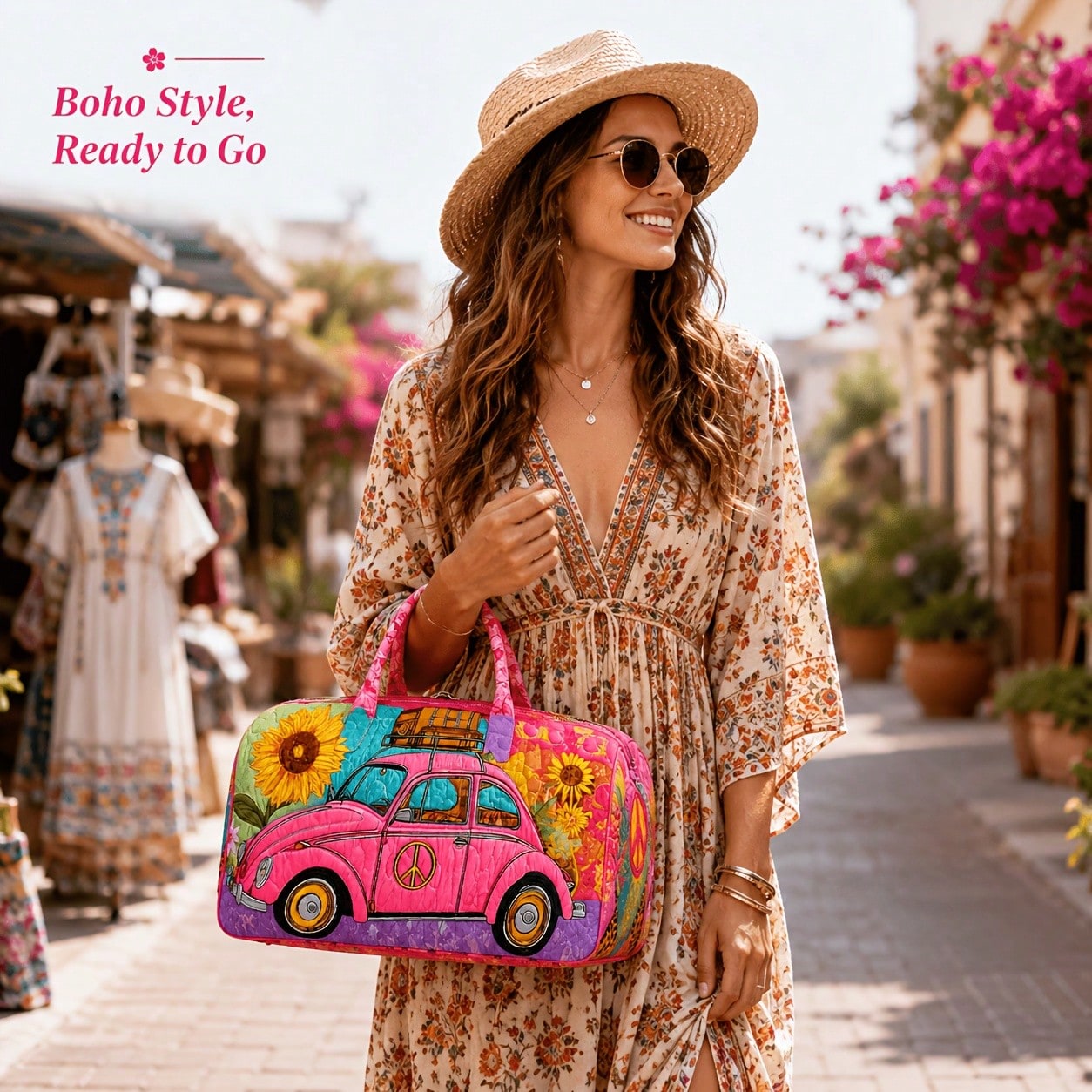 Duffle Bag| Hippie Peace Beetle Car Sunflower Leopard 3D Digital Print| Boho Outdoor Travel Bag| Spacious Vintage Weekend Handbag