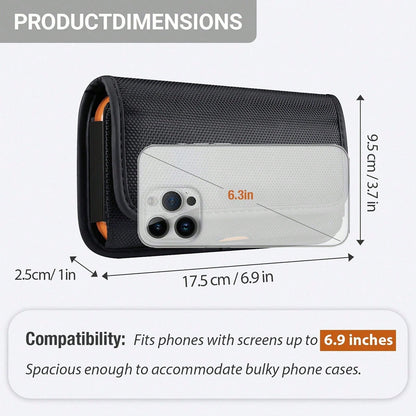 Durable Nylon Phone Waist Pouch, Compatible With IPhone 17/16/15 Pro Max & Plus, Men's Daily Waist Bag, With ID Card Holder, Fits Phone Case