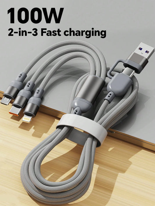 Durcord 3-In-1 100W (Max) Fast Charging Cable, USB A/Type C To Lightning, Nylon Braided, Compatible With Smartphones/Android/Type-C And Micro USB Devices, Suitable For Phones/Tablets/Power Banks Etc.
