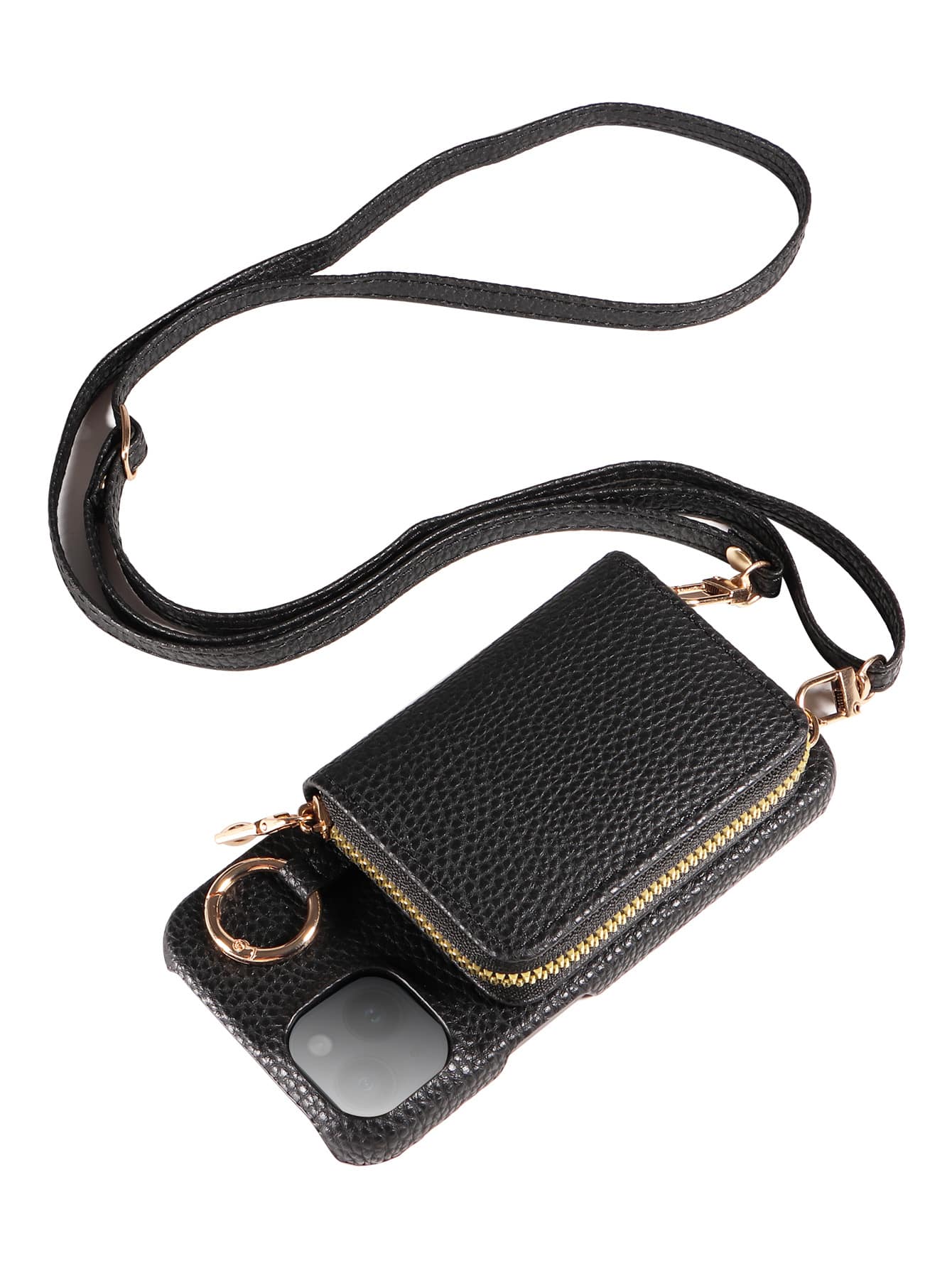 eaacaa 1pc Litchi Texture Multi-Function Multi-Card Slot Crossbody Zipper Accordion Card Holder Wallet Phone Case, PU Anti-Drop Anti-Theft Protection Cover Compatible With Apple 17e 17ProMax 16ProMax