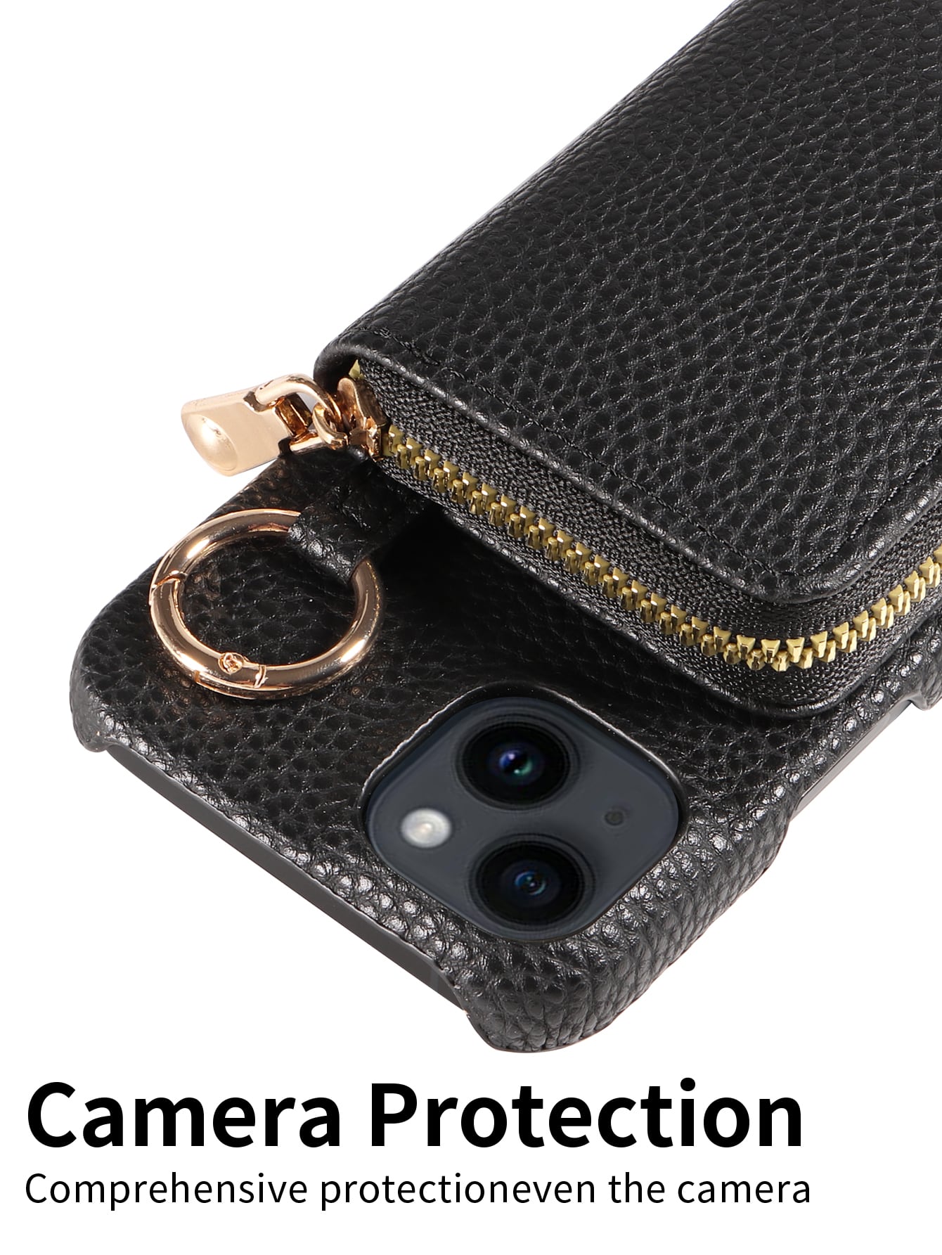 eaacaa 1pc Litchi Texture Multi-Function Multi-Card Slot Crossbody Zipper Accordion Card Holder Wallet Phone Case, PU Anti-Drop Anti-Theft Protection Cover Compatible With Apple 17e 17ProMax 16ProMax