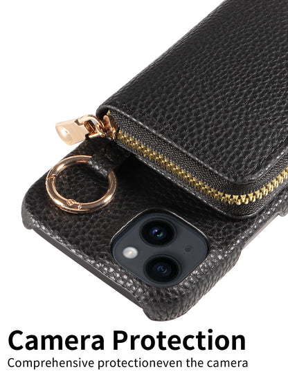 eaacaa 1pc Litchi Texture Multi-Function Multi-Card Slot Crossbody Zipper Accordion Card Holder Wallet Phone Case, PU Anti-Drop Anti-Theft Protection Cover Compatible With Apple 17e 17ProMax 16ProMax