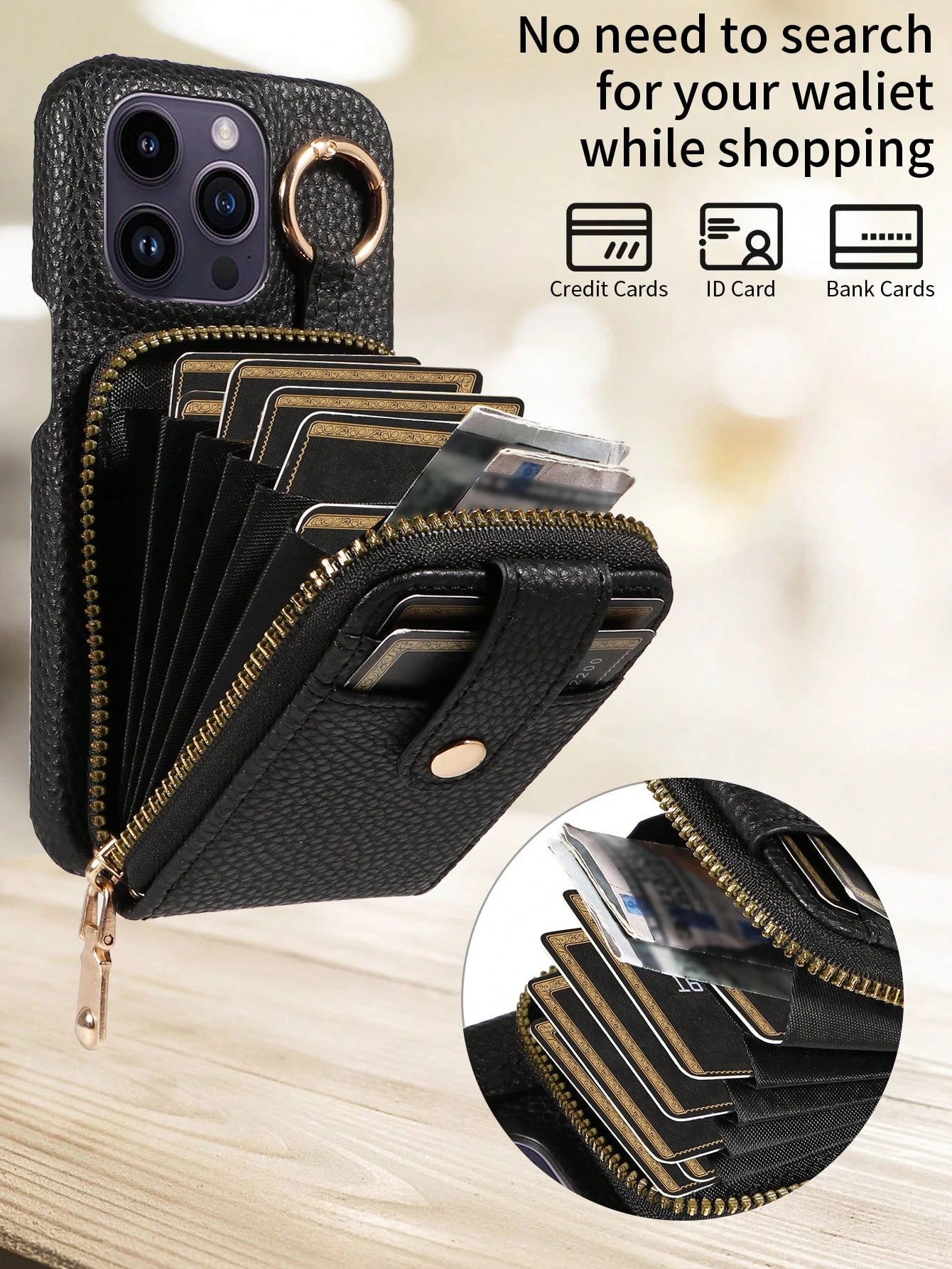 eaacaa 1pc Multi-Functional Diagonal Zipper Accordion Card Holder Wallet Case, PU Leather Phone Case Compatible With Iphone 17 Pro Max/17 Pro/17/17e/Air/16 Pro Max/16/15/14/13/12/11, Series, Anti-Fall