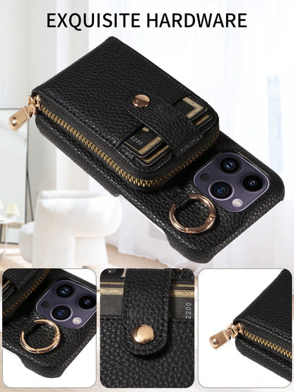 eaacaa 1pc Multi-Functional Diagonal Zipper Accordion Card Holder Wallet Case, PU Leather Phone Case Compatible With Iphone 17 Pro Max/17 Pro/17/17e/Air/16 Pro Max/16/15/14/13/12/11, Series, Anti-Fall
