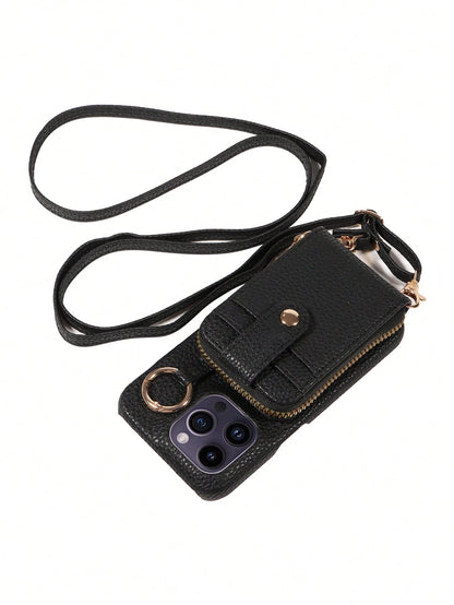 eaacaa 1pc Multi-Functional Diagonal Zipper Accordion Card Holder Wallet Case, PU Leather Phone Case Compatible With Iphone 17 Pro Max/17 Pro/17/17e/Air/16 Pro Max/16/15/14/13/12/11, Series, Anti-Fall