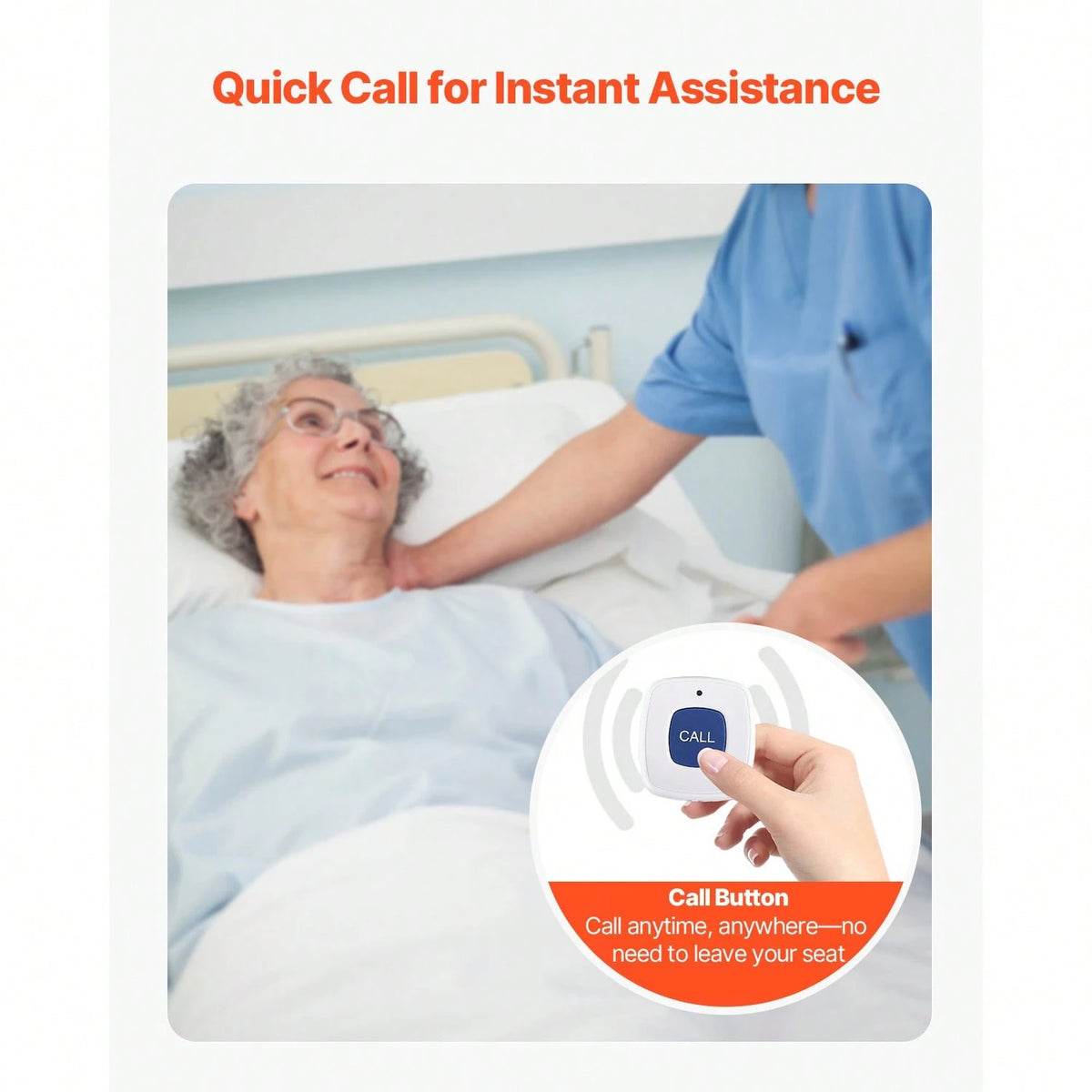 Early Alert Bed Alarm System, Wireless Bed Sensor Pad With Call Button & Pager, Pre-Alert Safety Bed Alarms And Fall Prevention For Elderly, Dementia Patients, And Adults (10 X 35-Inch)