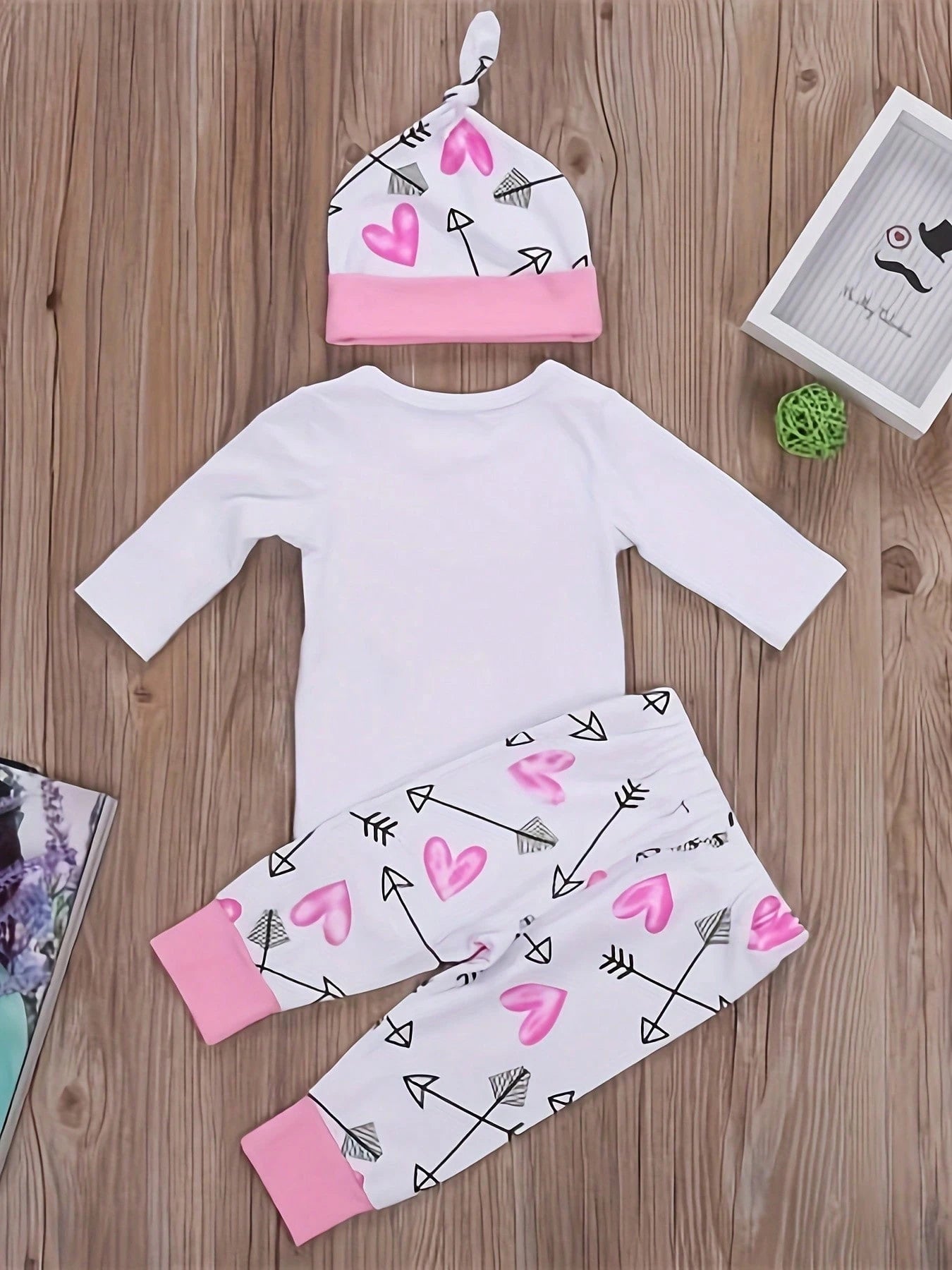Easisim Newborn Infant Baby Girls Letter Printed Romper Jumpsuit Bodysuit Pant Headband And Hat Clothes Outfits Set