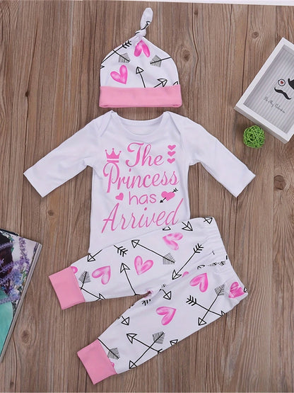 Easisim Newborn Infant Baby Girls Letter Printed Romper Jumpsuit Bodysuit Pant Headband And Hat Clothes Outfits Set