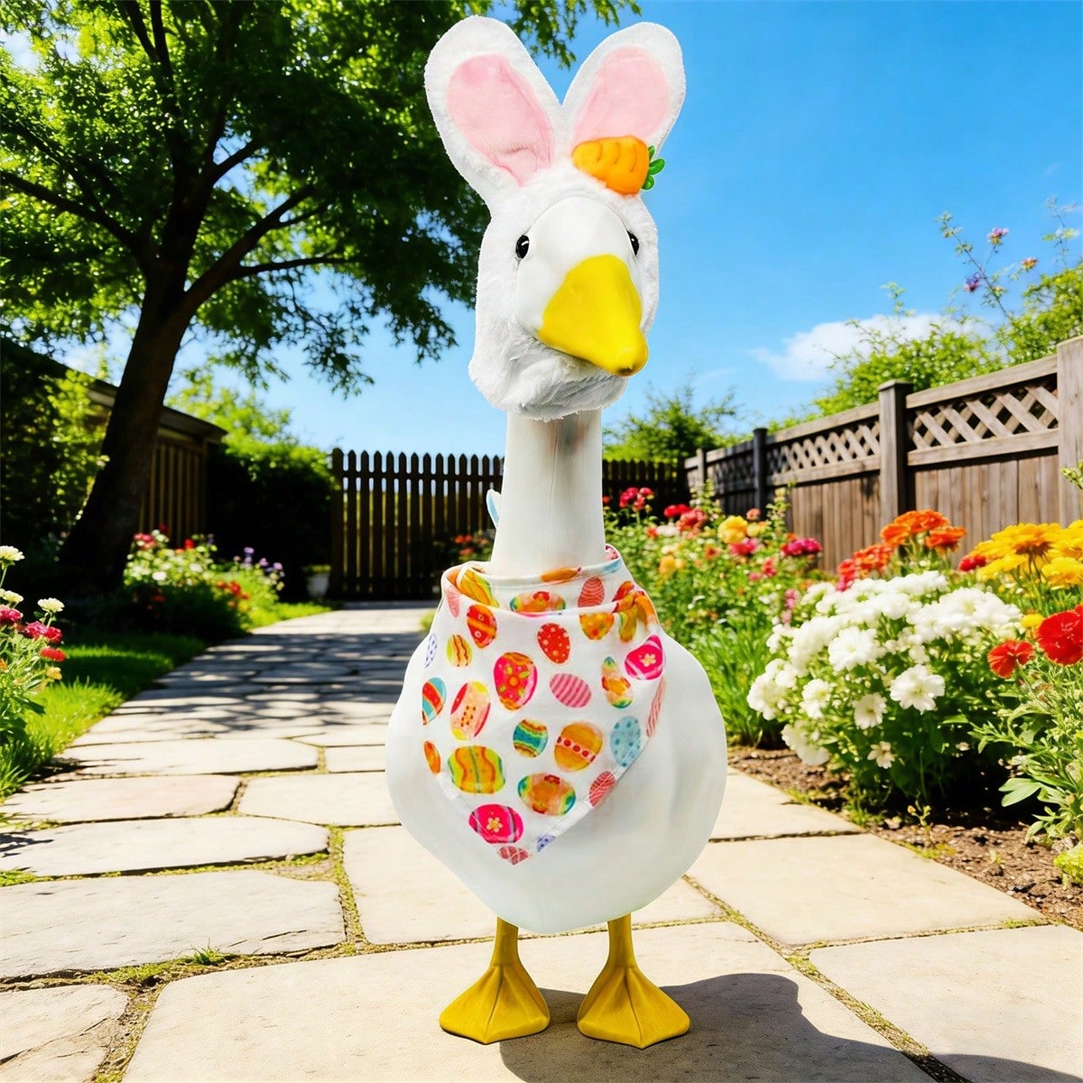 Easter Goose Outfits Lawn Goose Bunny Ears Hat And Easter Egg Bandana Set Holiday Goose Clothes For 23 Goose