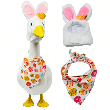 Easter Goose Outfits Lawn Goose Bunny Ears Hat And Easter Egg Bandana Set Holiday Goose Clothes For 23 Goose