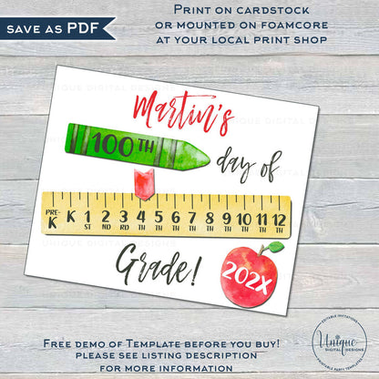 Editable 1st Day of School Sign, First Day Back to School Photo Prop Personalize School Chalkboard Poster Any Grade Digital Template INSTANT