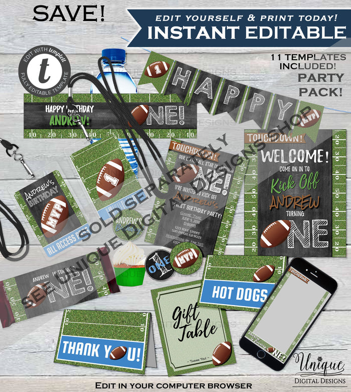 Editable Baby Milestone Board 1st Birthday, Sports First Birthday Sign Decoration, 1st Year Down Football Birthday Printable INSTANT UBFT