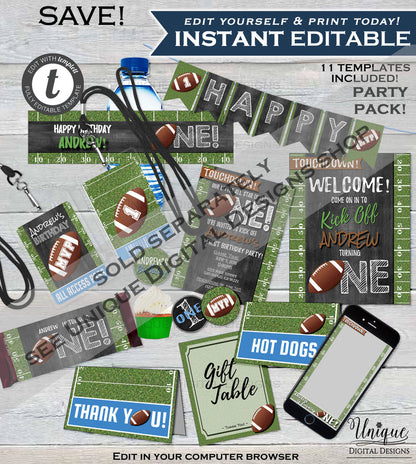 Editable Baby Milestone Board 1st Birthday, Sports First Birthday Sign Decoration, 1st Year Down Football Birthday Printable INSTANT UBFT