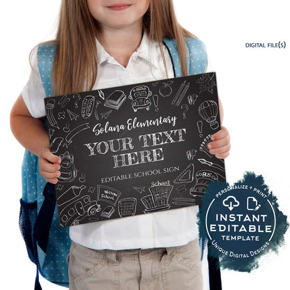 Editable Back to School Banner, 1st Day of School Yard Sign Poster, Teacher Classroom Chalkboard Sign, PTA PTO Digital Printable Diy INSTANT