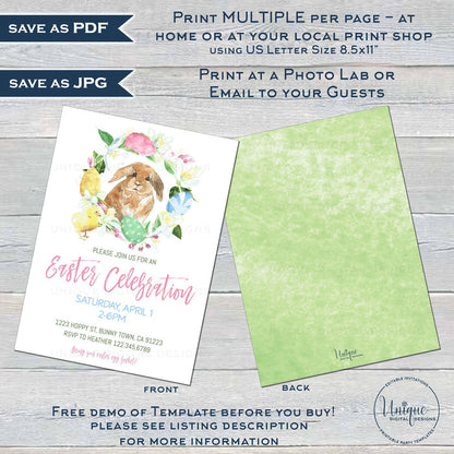 Editable Easter Celebration Invitation, Easter Egg Hunt Party Invite, Pastel Easter Egg, Personalized Easter Bunny, Spring Hoppy diy INSTANT