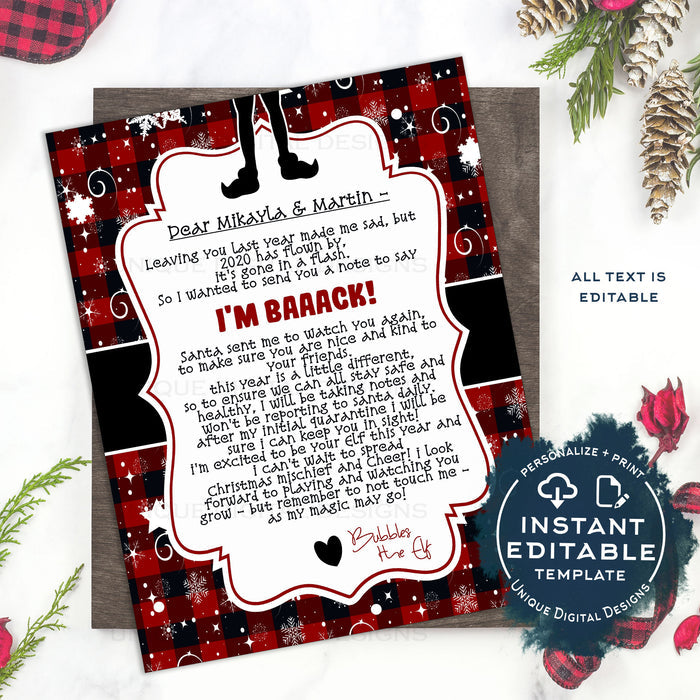 2020 Editable Elf Arrival Letter Template, I'm Back Christmas Letter Printable, Elf Welcome Back, DIY Christmas Tradition for Kids, INSTANT