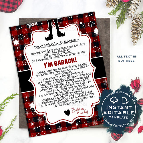 2020 Editable Elf Arrival Letter Template, I'm Back Christmas Letter Printable, Elf Welcome Back, DIY Christmas Tradition for Kids, INSTANT