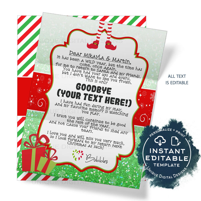 2020 Editable Elf Good Bye Letter Template, Farewell Christmas Letter Printable Elf Leaving Forever DIY Christmas Tradition for Kids INSTANT