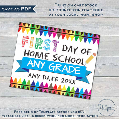Editable First Day of Home School Sign, Virtual School Poster, Quarantined Distanced School