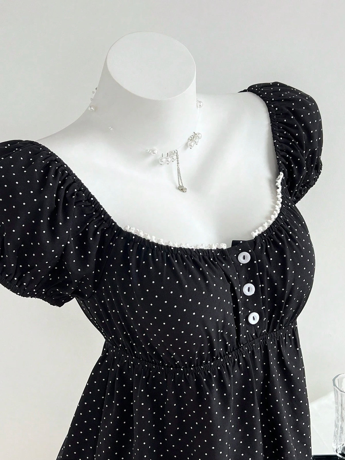 Elamini Women's Comfortable Square Neck Polka Dot Print Short Sleeve Blouse,Summer Tops,Summer Clothes,Holiday,Polka Dot,Vacation