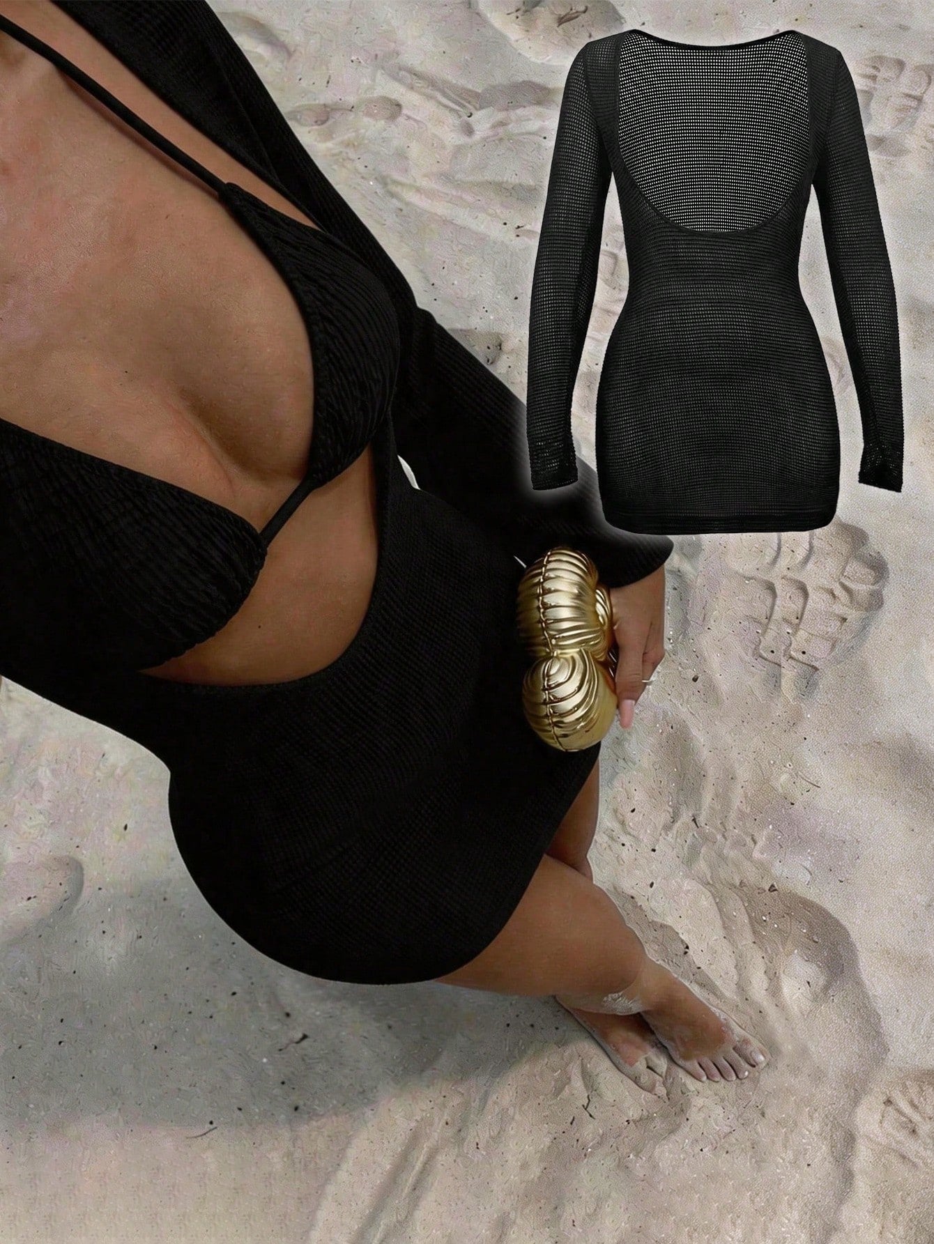 Elavelle Solid Color Fitted Mini Knit Cover Up Dress Club Outfits For Women Dress , Black Elegant