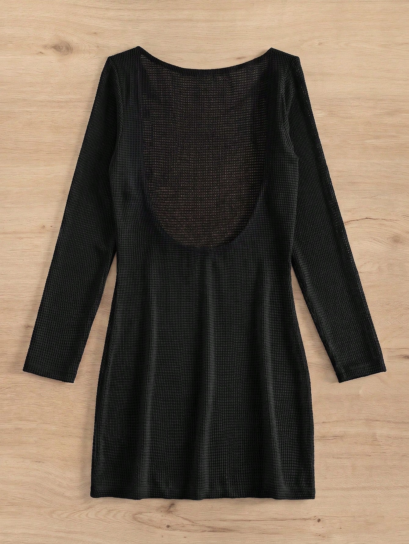 Elavelle Solid Color Fitted Mini Knit Cover Up Dress Club Outfits For Women Dress , Black Elegant