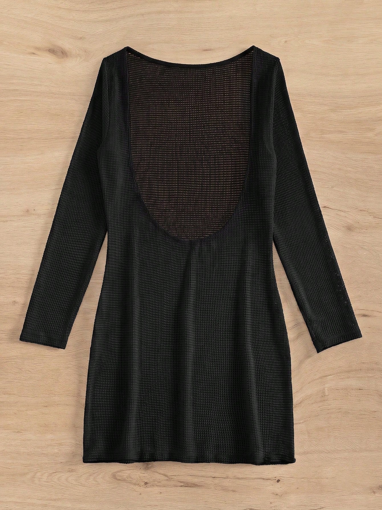 Elavelle Solid Color Fitted Mini Knit Cover Up Dress Club Outfits For Women Dress , Black Elegant
