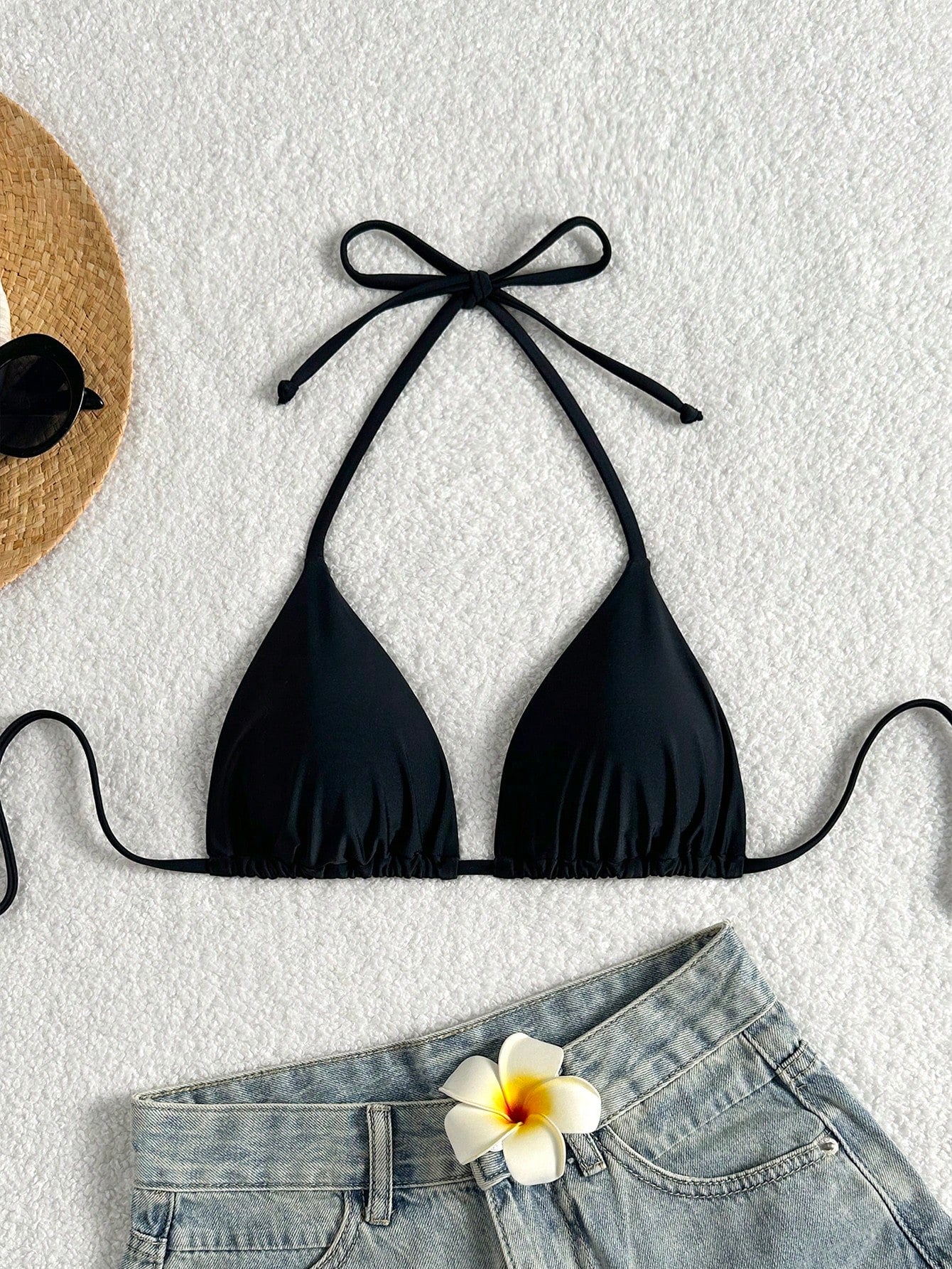 Elavelle Solid Color Halter Twist Back Bikini Top