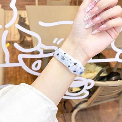 Elegant & Beautiful Multifunctional Durable Creative Sweet Cool Star Pattern Single-Pin Silicone Watch Band, Asymmetrical Shape, Compatible With Xiaomi 10/9/8 Wristband, Quick-Release Buckle Design, S
