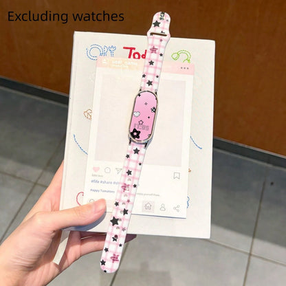 Elegant & Beautiful Multifunctional Durable Creative Sweet Cool Star Pattern Single-Pin Silicone Watch Band, Asymmetrical Shape, Compatible With Xiaomi 10/9/8 Wristband, Quick-Release Buckle Design, S