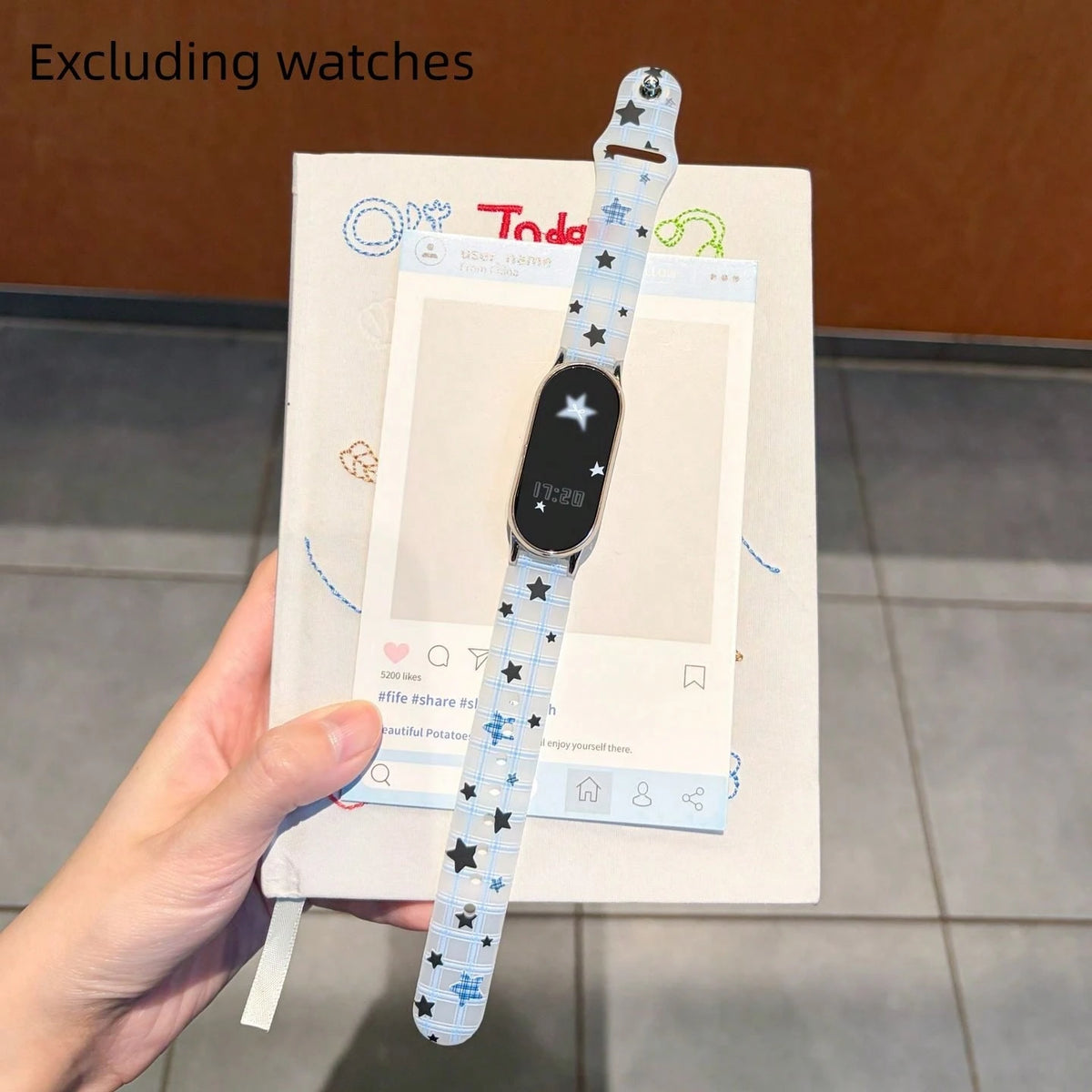 Elegant & Beautiful Multifunctional Durable Creative Sweet Cool Star Pattern Single-Pin Silicone Watch Band, Asymmetrical Shape, Compatible With Xiaomi 10/9/8 Wristband, Quick-Release Buckle Design, S