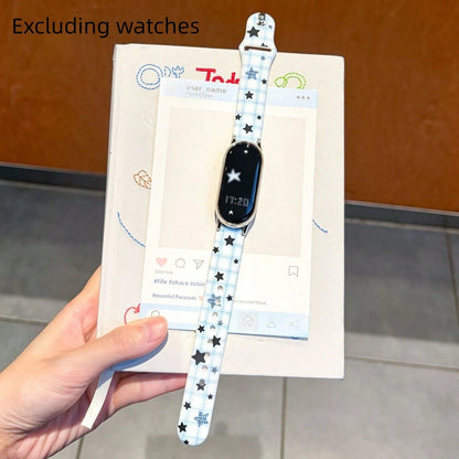 Elegant & Beautiful Multifunctional Durable Creative Sweet Cool Star Pattern Single-Pin Silicone Watch Band, Asymmetrical Shape, Compatible With Xiaomi 10/9/8 Wristband, Quick-Release Buckle Design, S