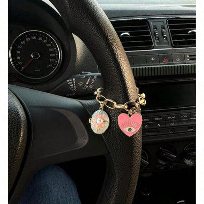 Elegant Decorative Car Steering Wheel Chains, DIY Car Decorations, Vintage Car Hanging Decorations, Enamel Openable Boxes, Car Accessories, New Product Gifts, Perfectly Match Any Car Interio