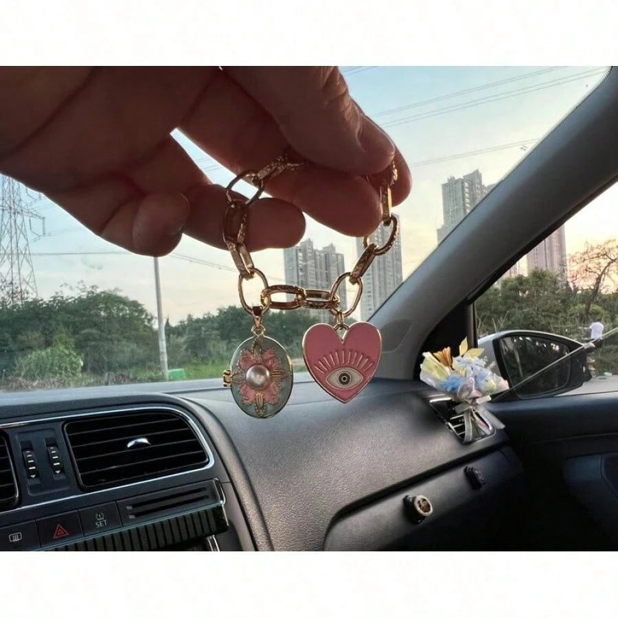 Elegant Decorative Car Steering Wheel Chains, DIY Car Decorations, Vintage Car Hanging Decorations, Enamel Openable Boxes, Car Accessories, New Product Gifts, Perfectly Match Any Car Interio