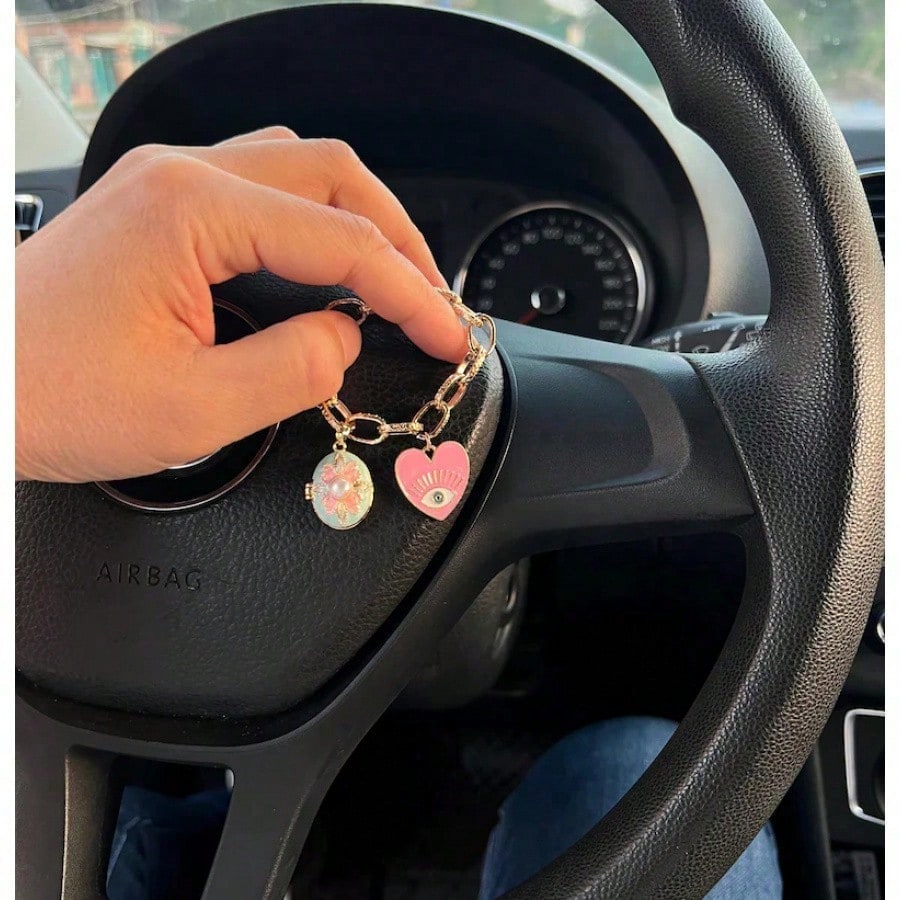 Elegant Decorative Car Steering Wheel Chains, DIY Car Decorations, Vintage Car Hanging Decorations, Enamel Openable Boxes, Car Accessories, New Product Gifts, Perfectly Match Any Car Interio