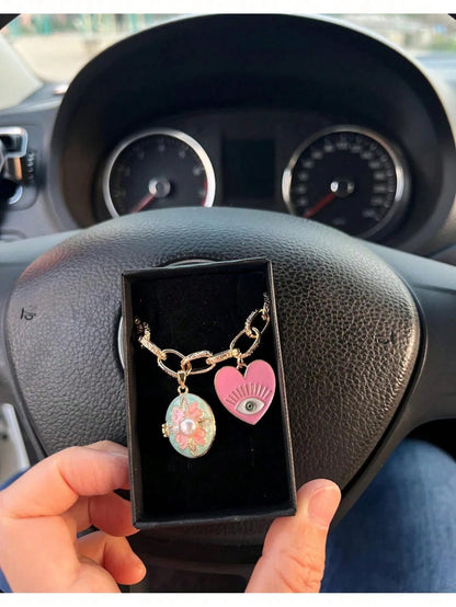 Elegant Decorative Car Steering Wheel Chains, DIY Car Decorations, Vintage Car Hanging Decorations, Enamel Openable Boxes, Car Accessories, New Product Gifts, Perfectly Match Any Car Interio