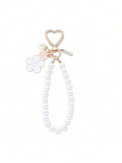 Elegant Flower Patterned Alloy Pearl Bracelet,Designed Specifically For Women And Girls. Keychain, Purse Pendant Keychain Charms