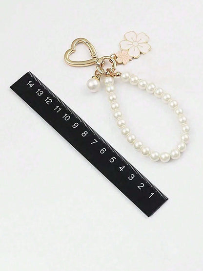 Elegant Flower Patterned Alloy Pearl Bracelet,Designed Specifically For Women And Girls. Keychain, Purse Pendant Keychain Charms