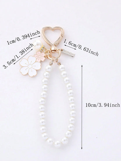 Elegant Flower Patterned Alloy Pearl Bracelet,Designed Specifically For Women And Girls. Keychain, Purse Pendant Keychain Charms