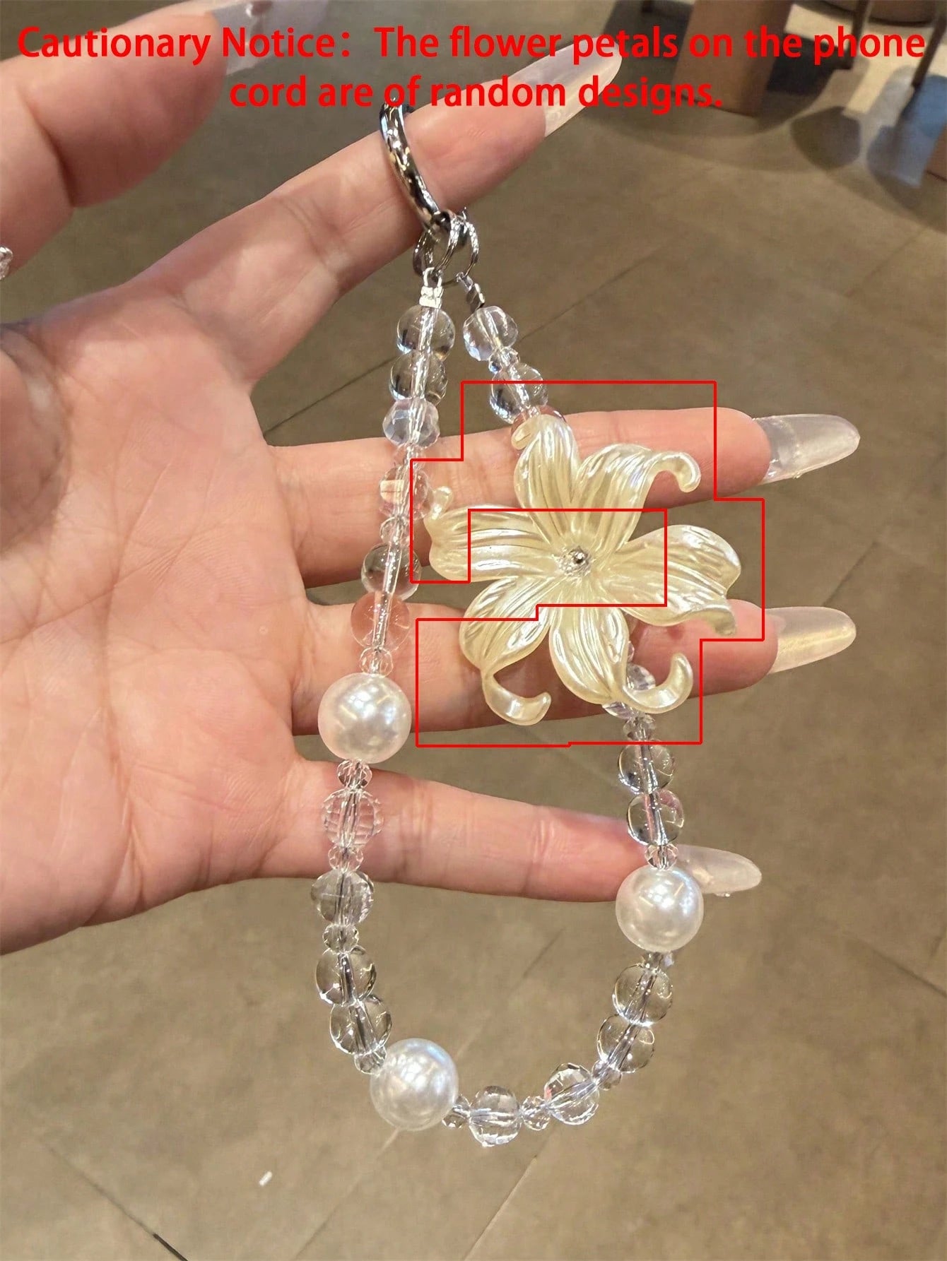 Elegant Luxury Lily Flower Pearl Phone Lanyard, Minimalist Transparent Beaded Wrist Strap, Universal Women Gift Accessory