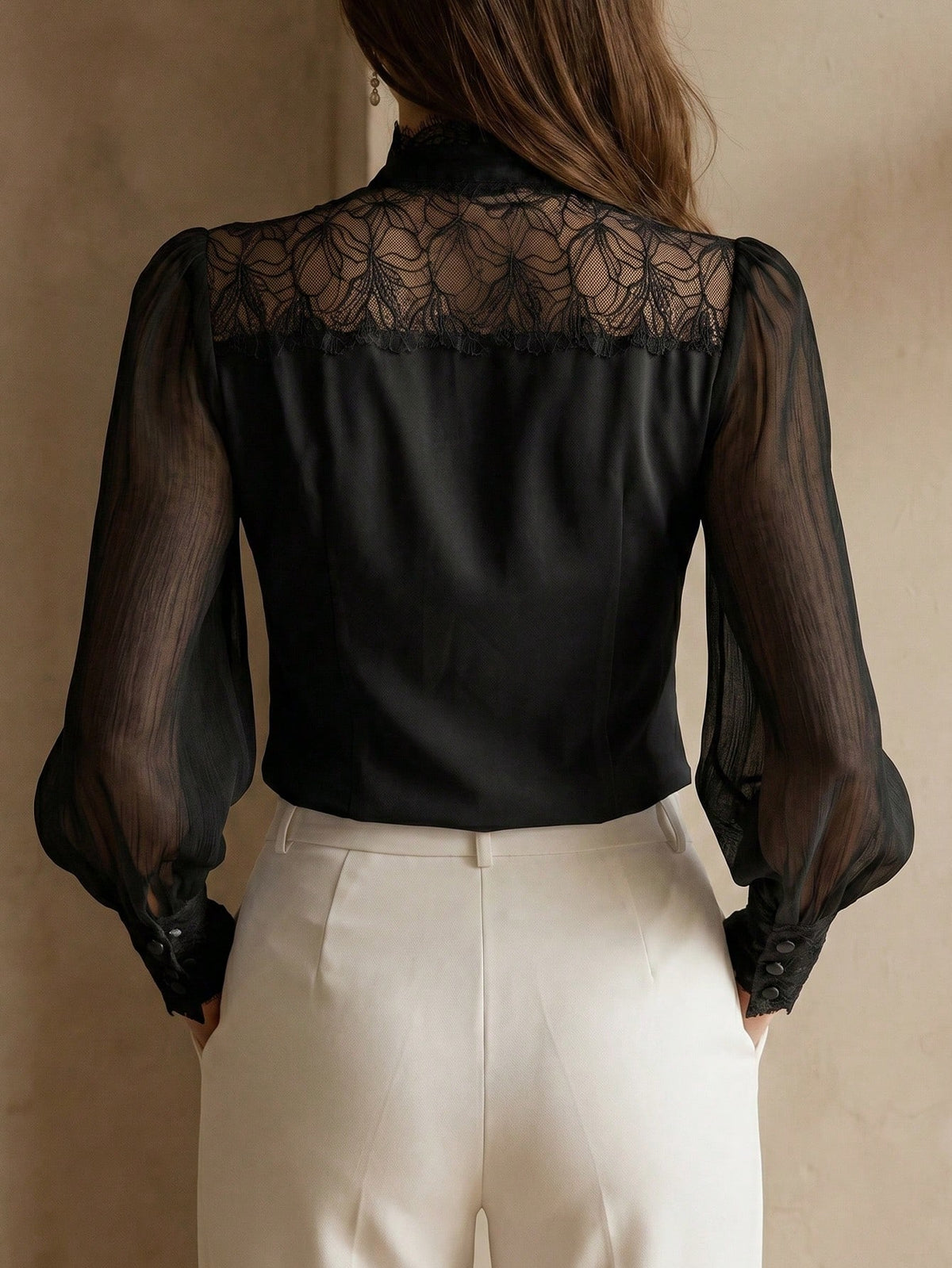 Elegant Professional Women's White Long Sleeve Blouse, Lace Trim Bow Collar, Non-Stretch Top, Business Casual Office Lady Shirt (YY1194)