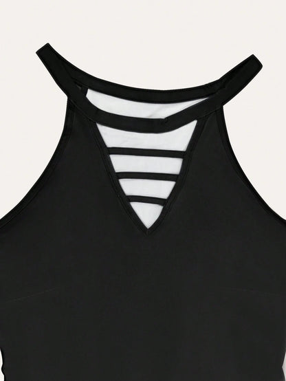 Elegant Sexy Gradient Hollow Design Bodycon Mini Dress, Flattering Silhouette, Suitable For Party, Commute Or Daily Wear, Summer Brown